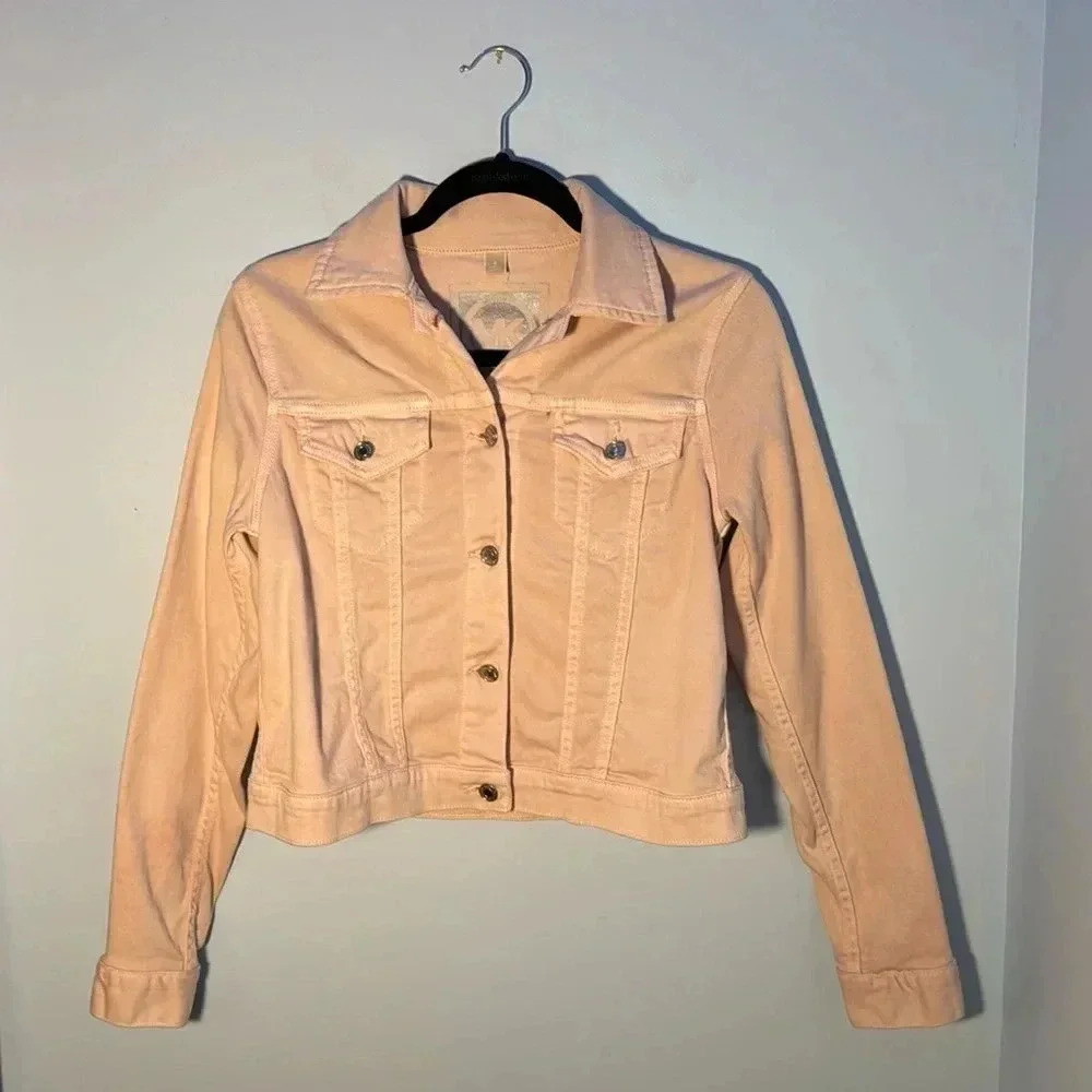 Michael Kors womens fitted BUTTON DENIM JACKET Light Pink